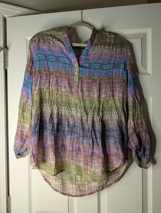 Zac & Rachel Tops - Zac & Rachel Multicolor Boho Abstract Print Henley Blouse Long Sleeve Tunic Top